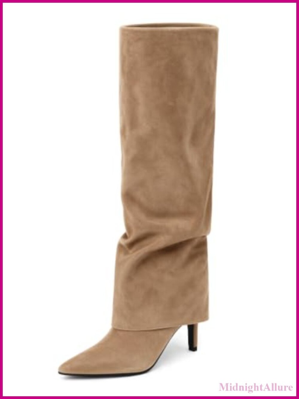 Slouchy Knee High Boots Pointed Toe Kitten Heel Faux Suede